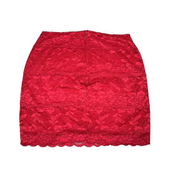 Guess Women’s Navi Lace Mini Skirt Size L Red Double Lined Stretch PreLoved - Picture 5 of 12